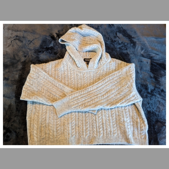 Express Light Grey Hooded Sweater - Picture 4 of 12